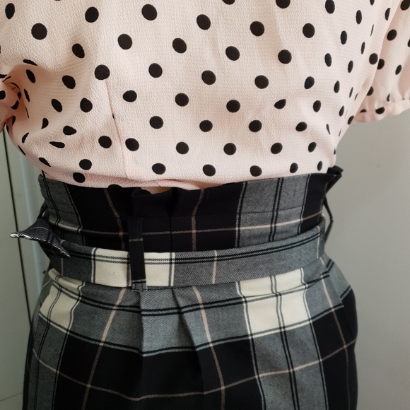 NWT AU 14 Dotti Black White Plaid Midi Belt Wrap Skirt - Picture 6 of 16